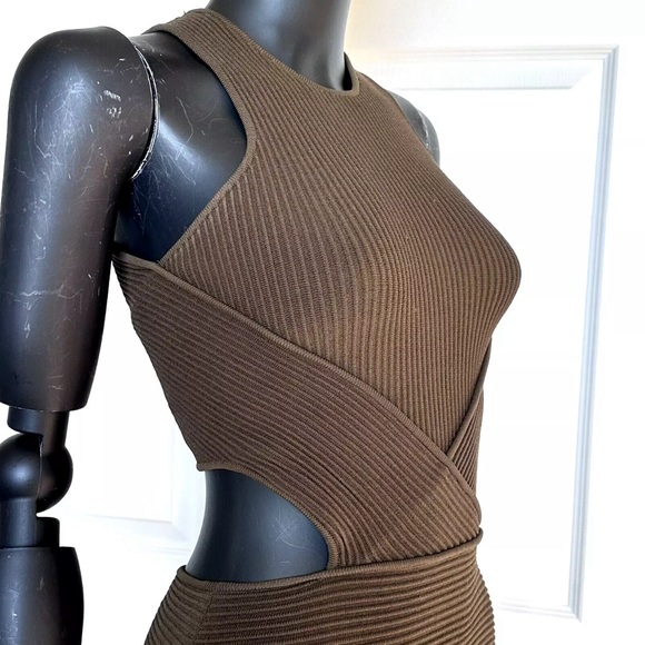 NWT Ronny Kobo Megan Rib Knit Cutout  Midi Bodycon Dress  Stretch  XS Sa… - Picture 2 of 14